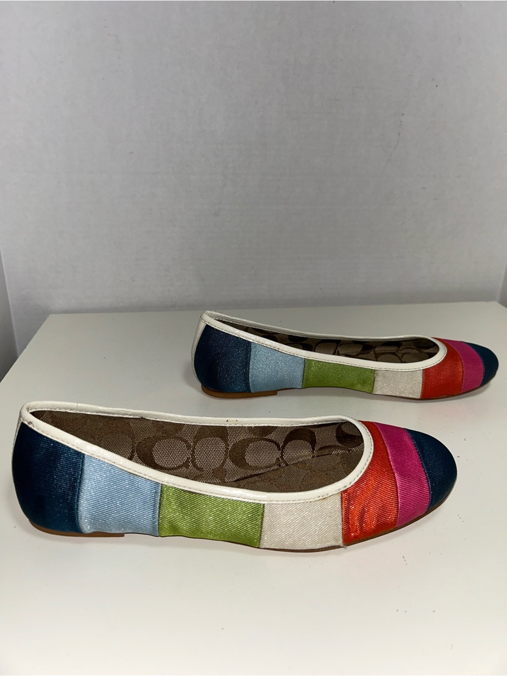 Coach Laila Multicolor Striped Canvas Slip On Ballet Flat Logo Lining